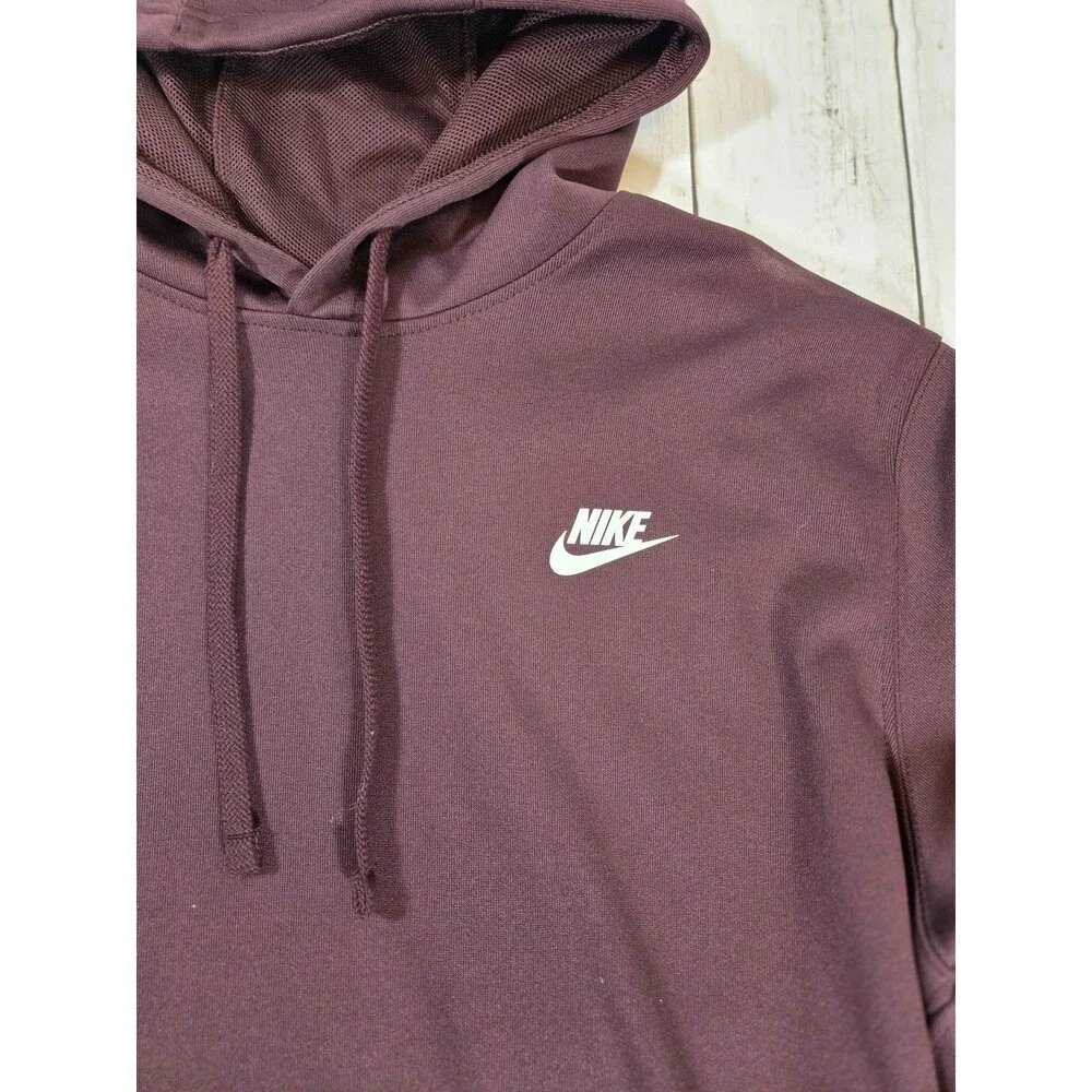 Nike Mens Hoodie Size M Burgundy Pullover Sweatshirt Logo Sleeve Tape